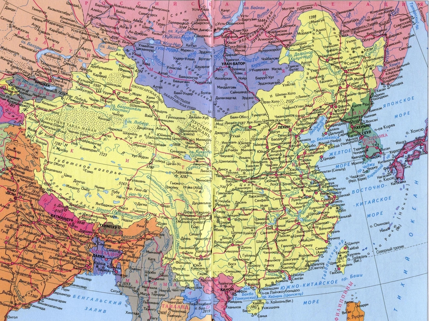 Китай карта географическая на русском языке