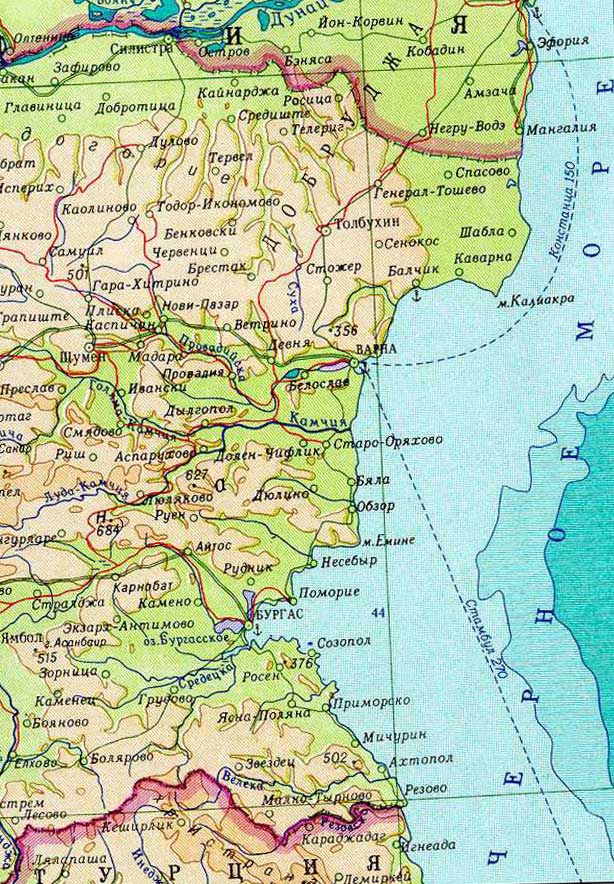 Подробная карта побережья Болгарии на русском языке — Уроки Путешественников