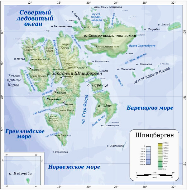 Остров Шпицберген на карте