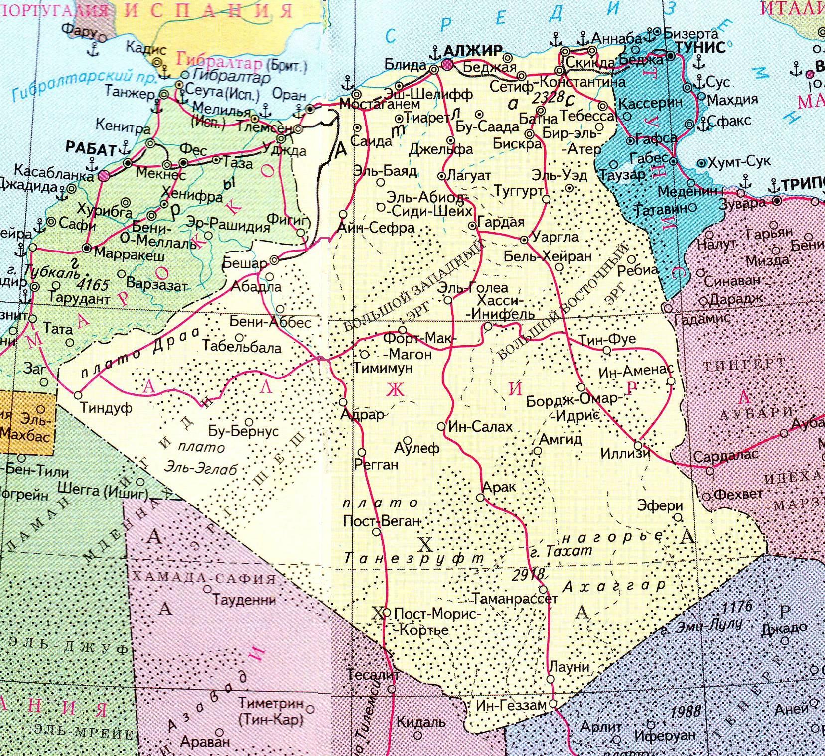 Карта Алжира на русском языке