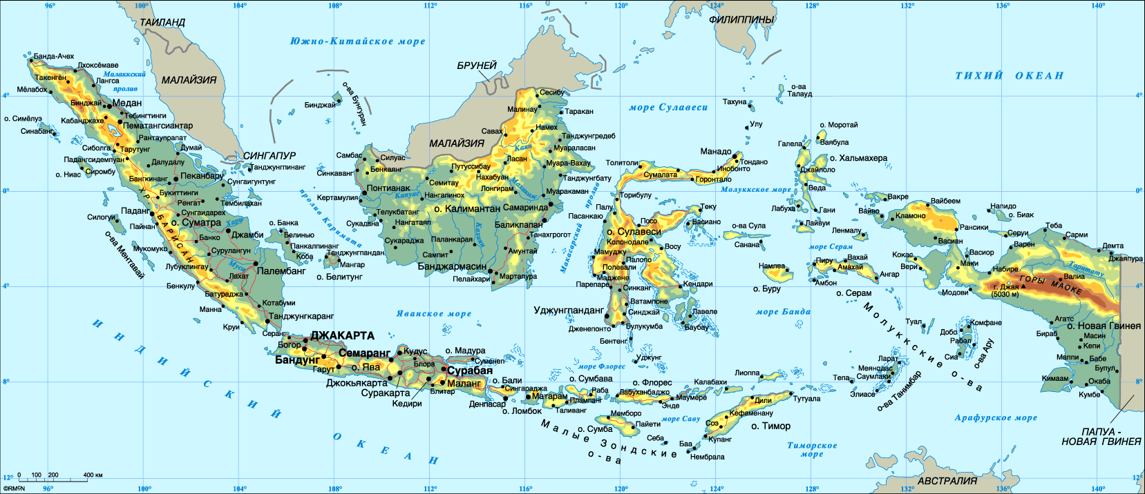 Карта Индонезии с островами на русском языке
