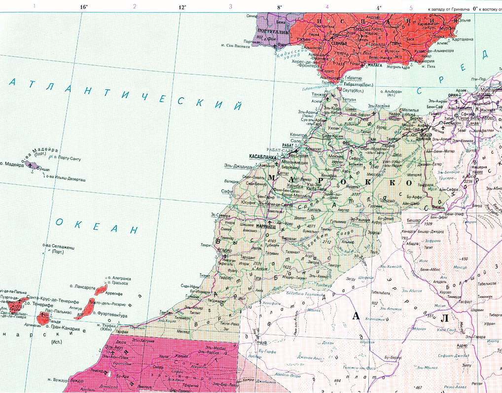 Карта Марокко с курортами на русском языке