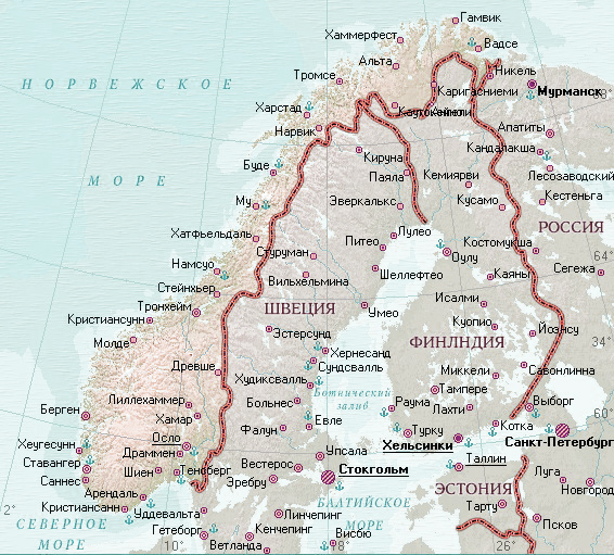 Карта Норвегии на русском языке с городами
