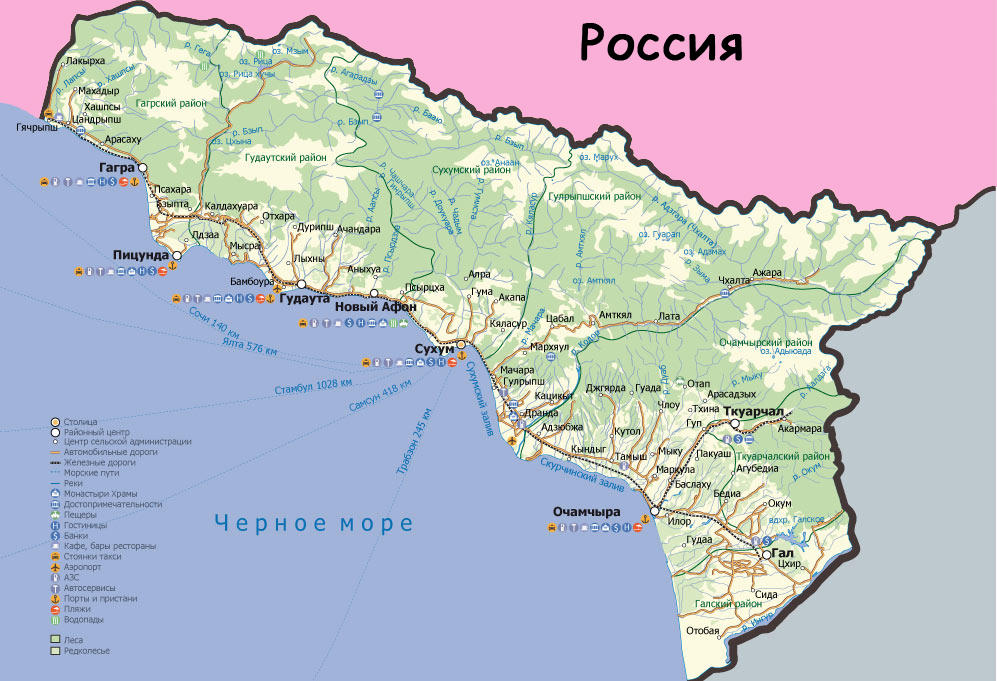 Карта побережья Абхазии
