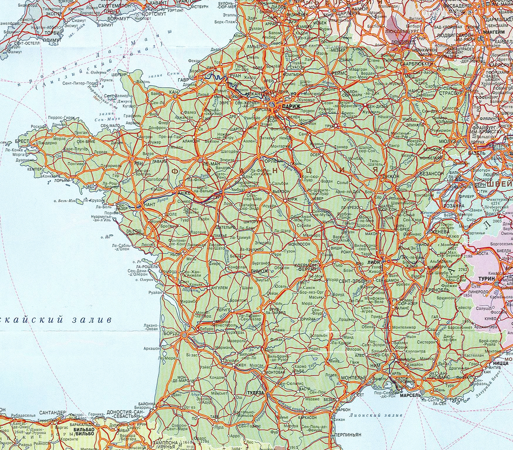 Карта Франции с городами