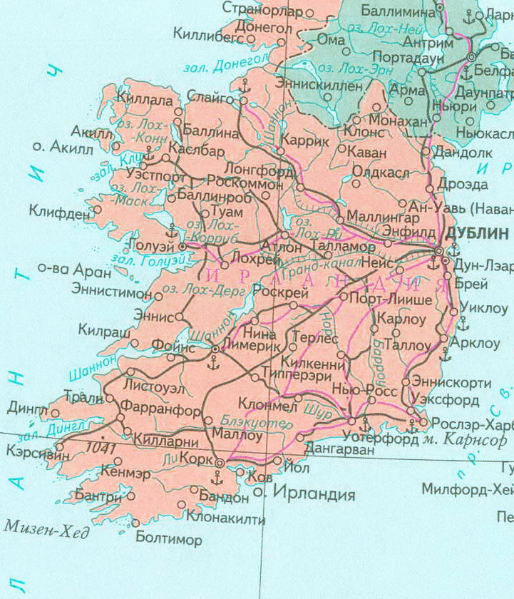 Карта Ирландии с городами на русском языке