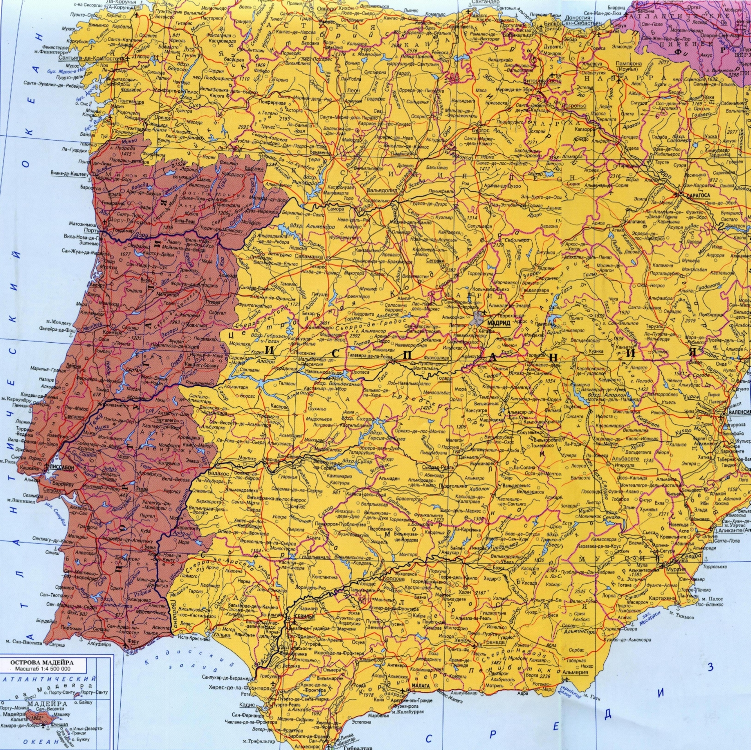 Карта Испании с городами на русском языке