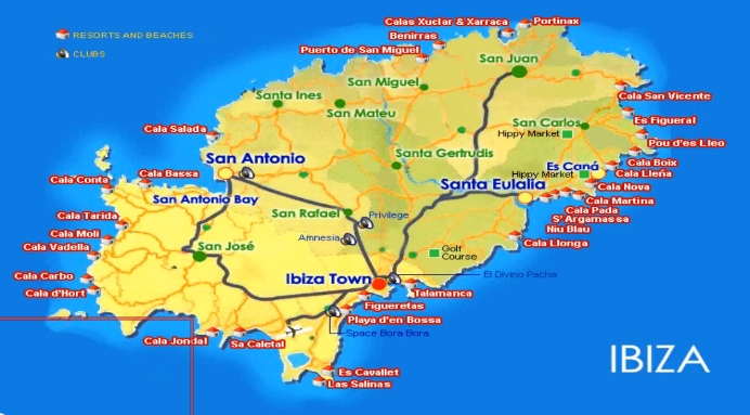 Карта Ибицы с клубами
