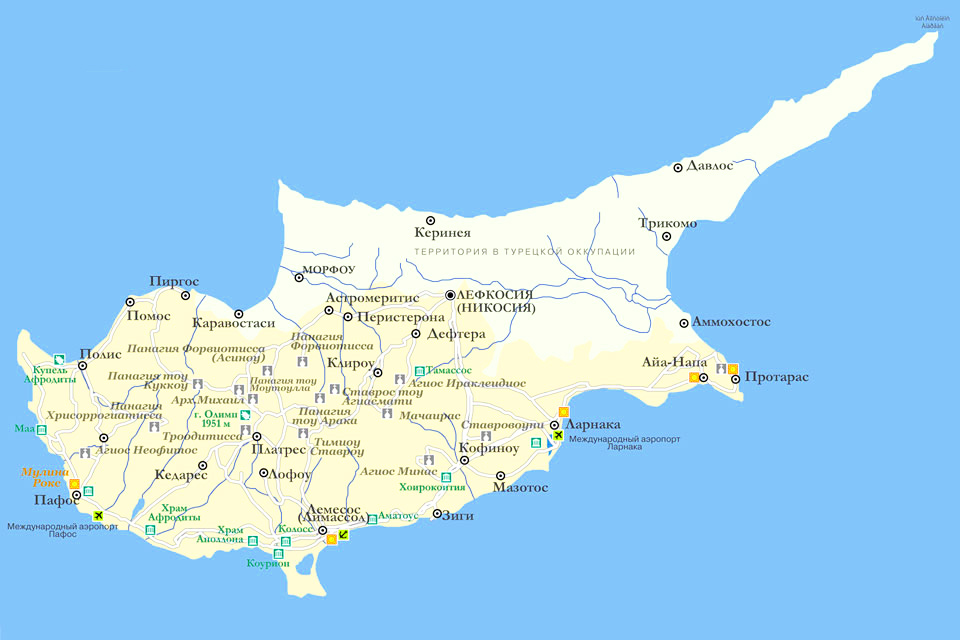 Карта Кипра с курортами